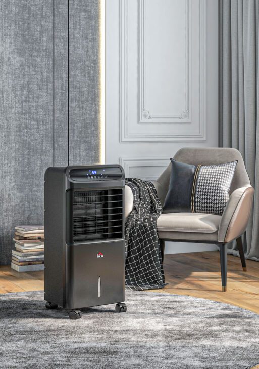 3-In-1 Ice Cooling Fan, Mobile Evaporative Air Cooler with Remote, Timer, Oscillating for Home Office, Bedroom, Black