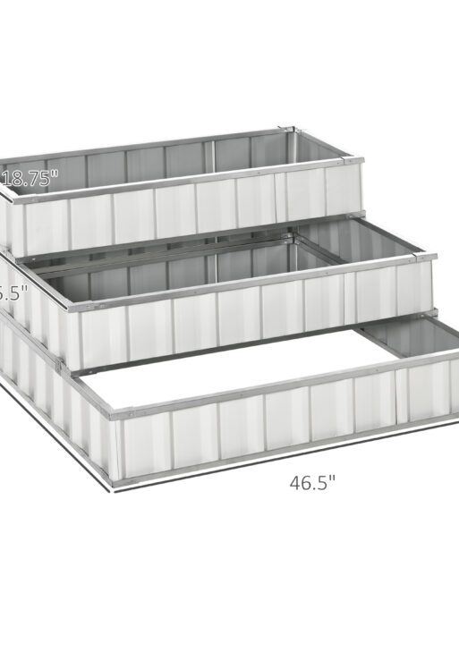 3 Tier Raised Garden Bed Outdoor Metal Patio Planter Box with Gloves, 4' x 4' x 2' for Backyard, Patio to Grow Vegetables, Herbs, and Flowers, White