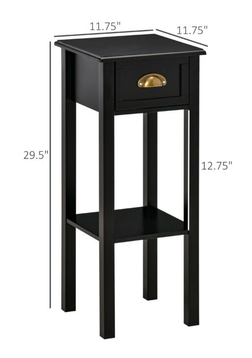 2-Tier Side Table with Drawer Shelf, End Table for Living Room Hallway, Black