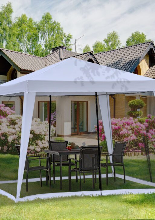 10'x10' Outdoor Canopy Tent, Slant Leg Sun Shelter with Mesh Sidewalls, Patio Tents for Parties, Grey