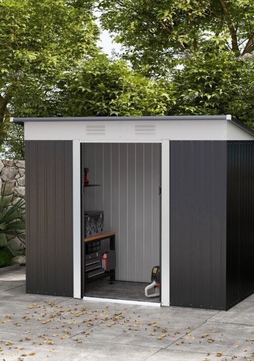 8' x 4' Metal Garden Shed, Backyard Tool Storage Shed with Dual Locking Doors, 2 Air Vents and Steel Frame, Dark Gray