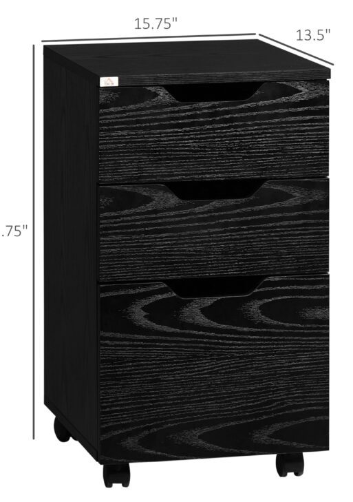 3 Drawer Mobile File Cabinet, Rolling Printer Stand, Vertical Filing Cabinet, Black Wood Grain