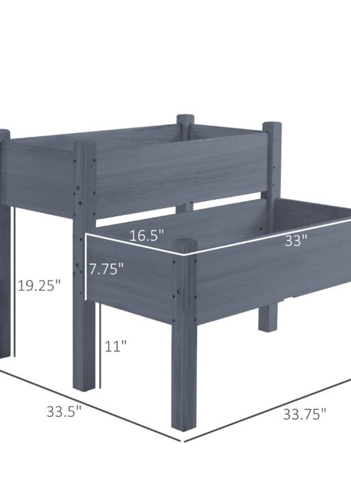 34"x34"x28" Raised Garden Bed 2-Tier Wooden Planter Box for Backyard, Patio to Grow Vegetables, Herbs and Flowers, Gray
