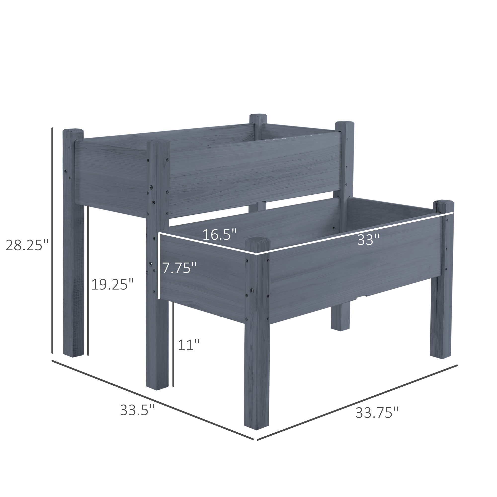 34"x34"x28" Raised Garden Bed 2-Tier Wooden Planter Box for Backyard, Patio to Grow Vegetables, Herbs and Flowers, Gray - Image 1