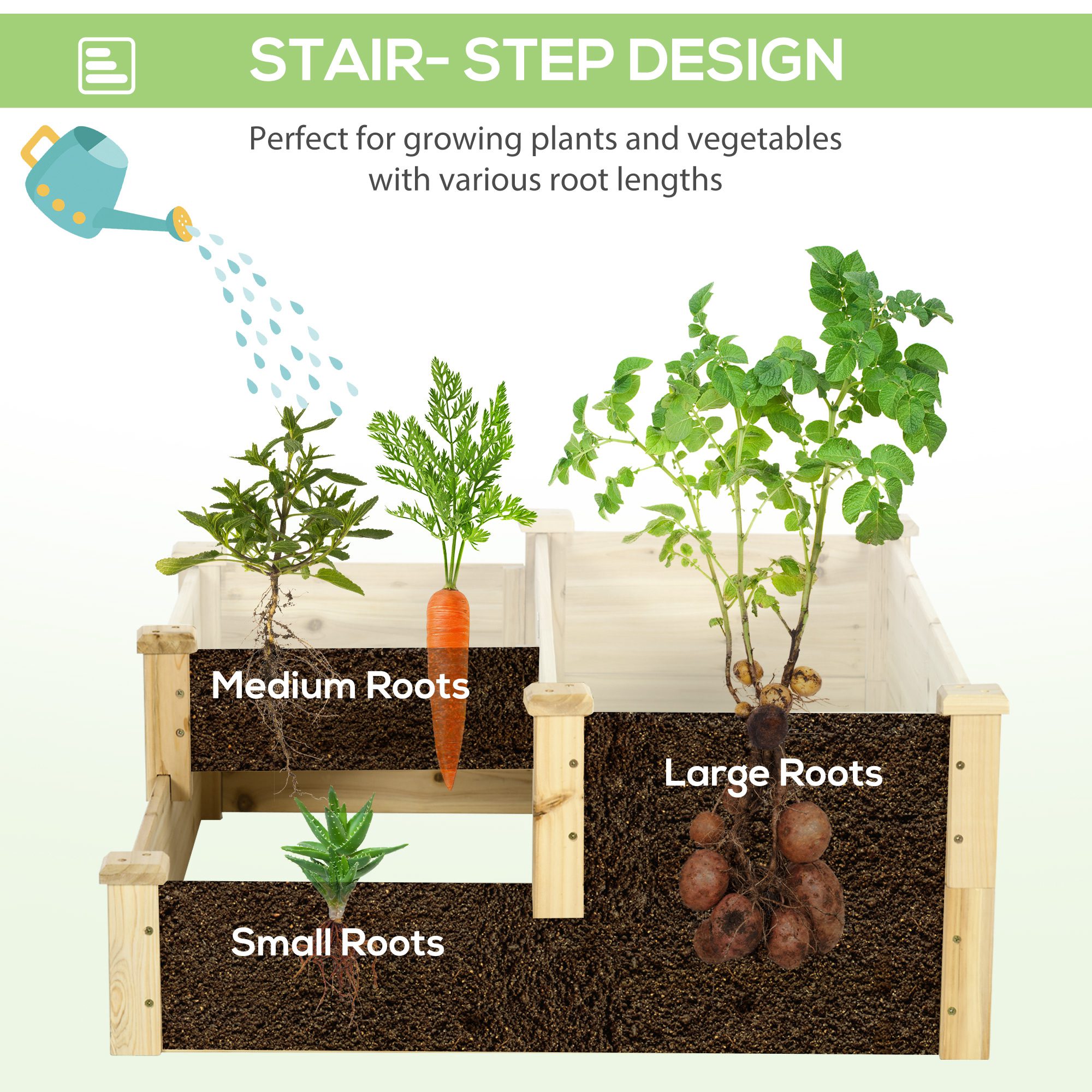 3 Tier Raised Flower Bed Outdoor Planter Box Wooden Garden Bed, Open Bottom for Plants, 42.5"x34.75"x14.25", Natural - Image 4