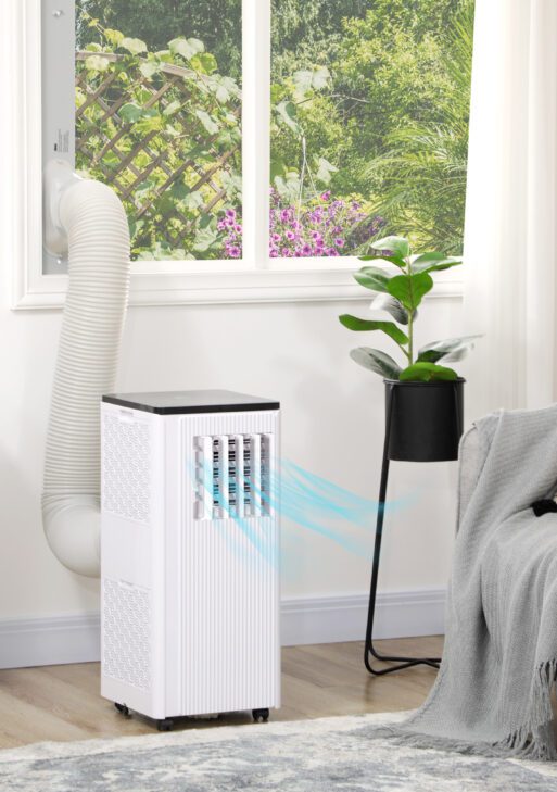 10000 BTU Smart WiFi Enabled Portable Air Conditioner for Rooms Up to 237 Sq. Ft., 3-in-1 Moible AC Unit with Dehumidifier, Fan, Sleep, App & Remote, 24H Timer, Window Installation Kit, White