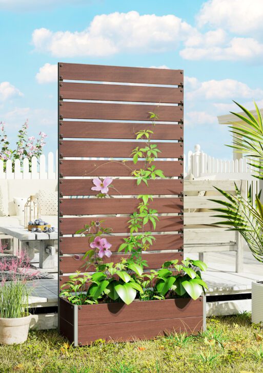 Trellis Planter for Climbing Plants, Raised Garden Bed with Trellis, Planter Box for Outdoor Garden, Light Brown