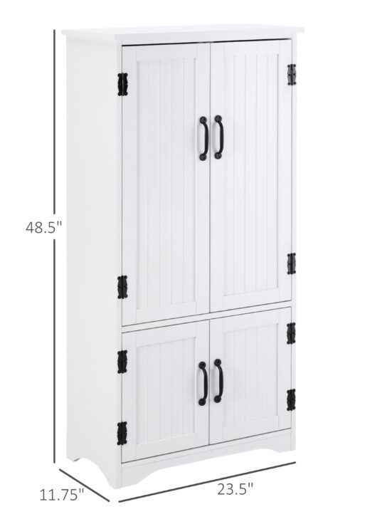 Accent Floor Storage Cabinet Kitchen Pantry with Adjustable Shelves and 2 Lower Doors, White