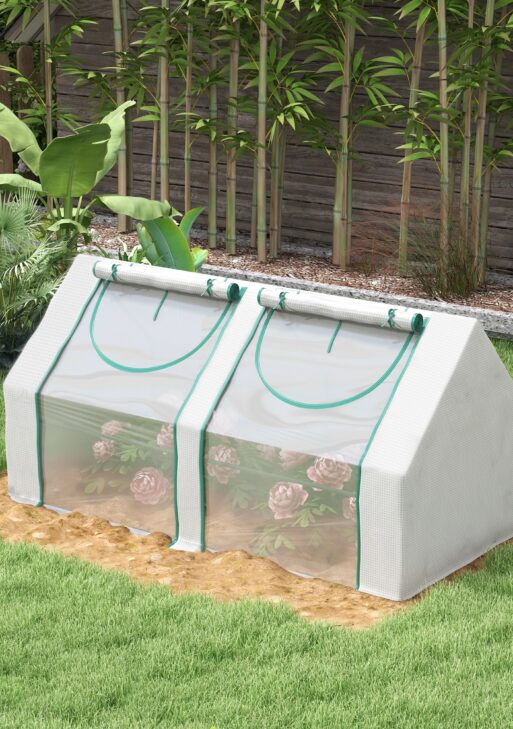 6' x 3' x 3' Portable Greenhouse, Garden Hot House with Two PE/PVC Covers and 2 Roll Up Windows, Clear