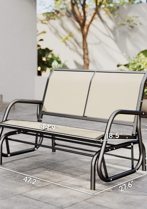 2-Person Outdoor Glider Bench, Patio Double Swing Rocking Chair Loveseat w/Powder Coated Steel Frame for Backyard Garden Porch, Beige