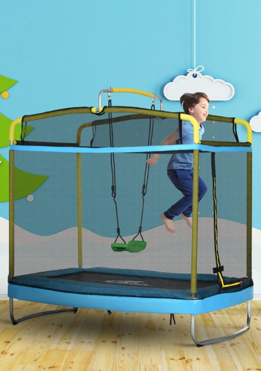 3-in-1 Trampoline for Kids, 6.9' Kids Trampoline with Net, Light Blue