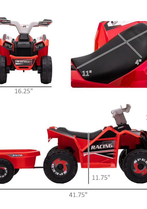 6V Electric Toy Car with Back Trailer, Forward Backward, Wear-Resistant Wheels for Ages 18-36 Months, Red