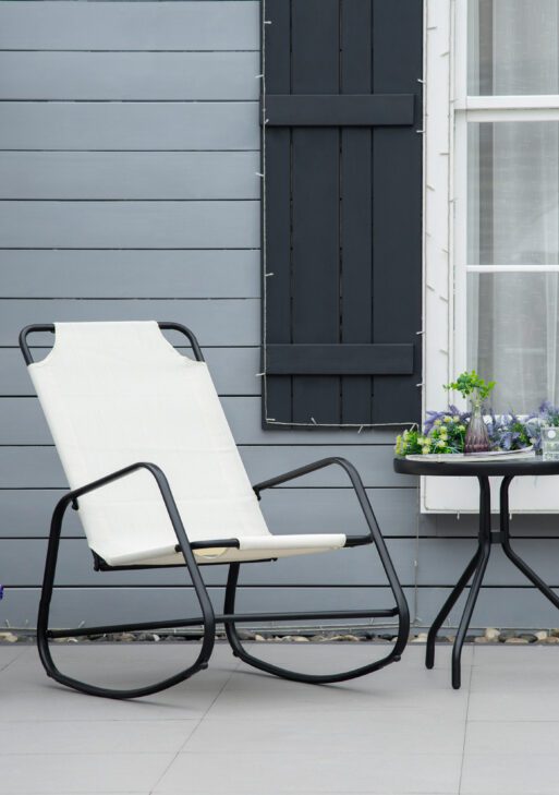 Garden Rocking Chair, Outdoor Indoor Sling Fabric Rocker for Patio, Balcony, Porch, Cream White