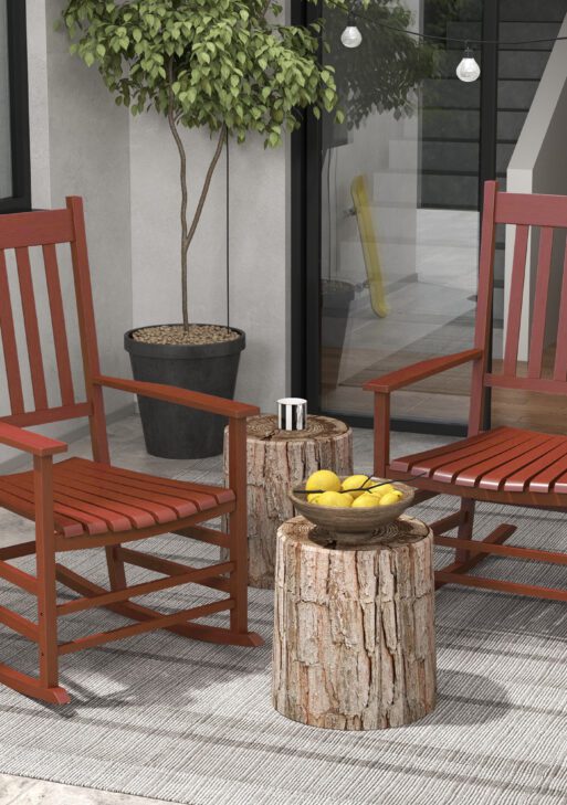 Outdoor Rocking Chair Set of 2, Patio Rocking Chair with Smooth Curves, High Density Wooden Rockers for Lawn Garden Porch, Supports Up to 350lbs, Wine Red