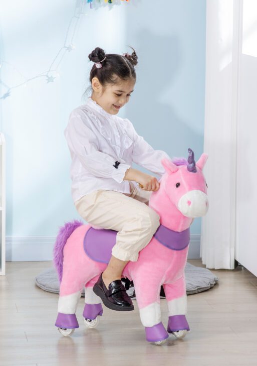 Ride On Real Walking Unicorn with Sparkly Horn, Soft Plush Ride On Rocking Horse Bearing 176lbs, Imaginative Interactive Toy for Kids, Unicorn Gifts