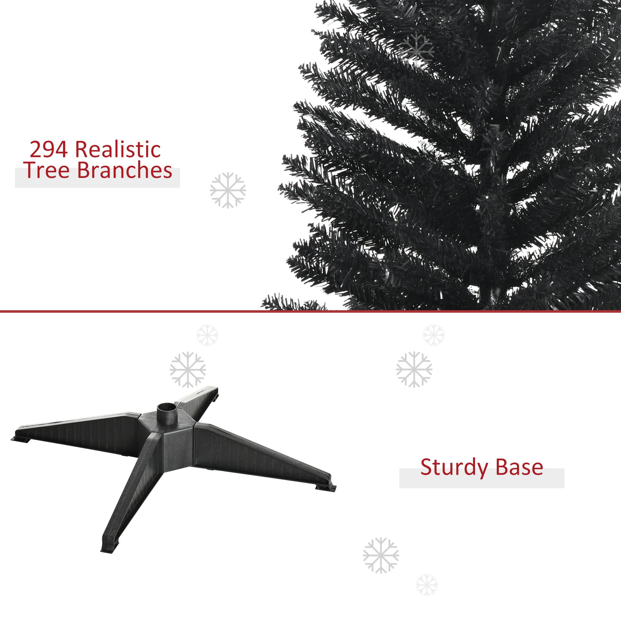 5' Artificial Pencil Christmas Tree, Slim Xmas Tree with 294 Realistic Branch Tips and Plastic Stand, Black - Image 4