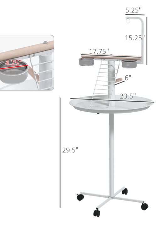 Bird Stand with Wheels, Perches, Feed Bowls, Round Tray for Parrot