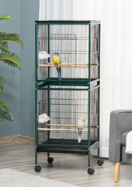Large Bird Cage with 1.7 ft. Width for Wingspan, Bird Aviary Indoor with Multi-Door Design, Fit for a Canary, Finch, Conure, 55", Green