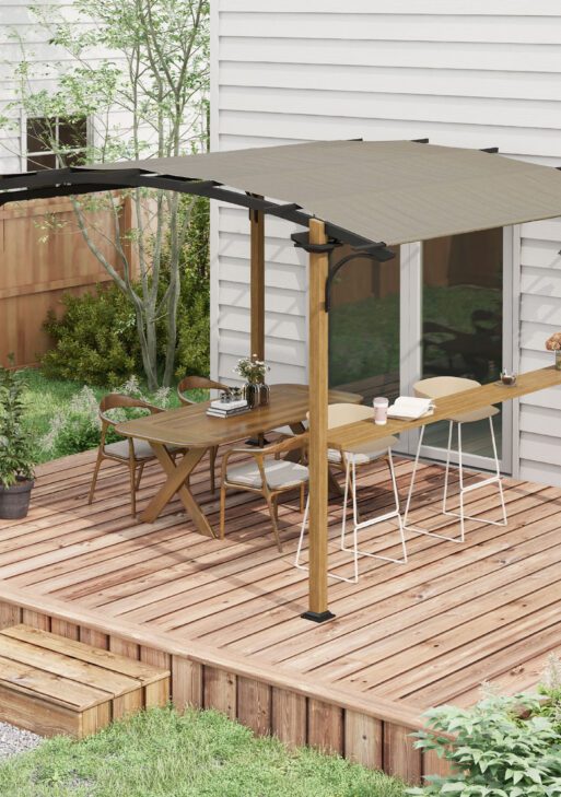 12' x 10' Outdoor Pergola with Bar Counter, Sun Shade Canopy, Aluminum and Steel Frame for Backyard