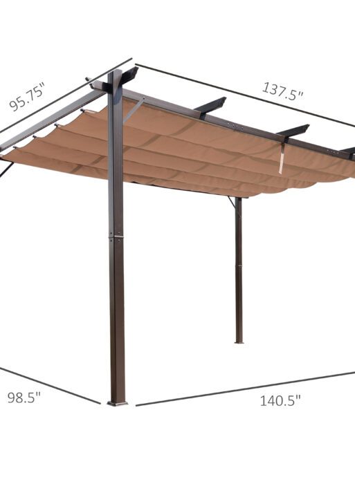 10' x 13' Aluminum Patio Pergola with Retractable Pergola Canopy, Backyard Shade Shelter for Porch, Outdoor Party, Garden, Grill Gazebo, Brown