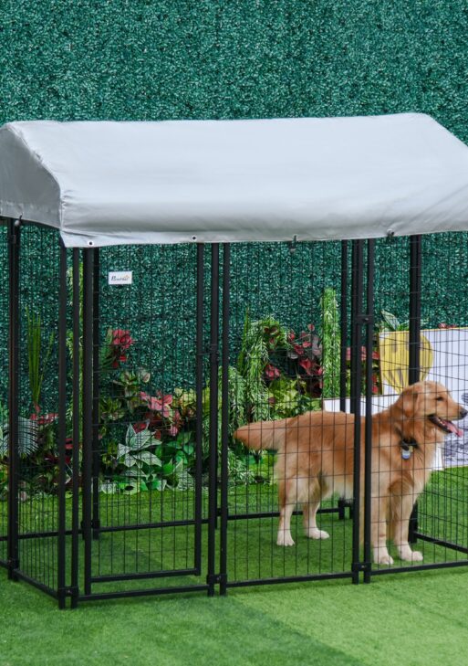 6' x 4' x 6' Large Outdoor Dog Kennel Galvanized Steel Fence with UV-Resistant Oxford Cloth Roof & Secure Lock