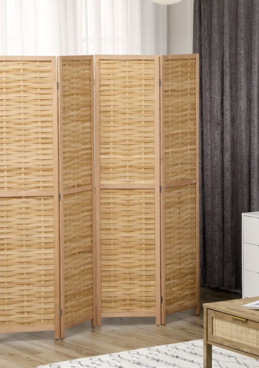 Hand Woven Room Divider, 4 Panel Bamboo Folding Privacy Screen for Home Office, 47.25"x67"x0.75", Natural