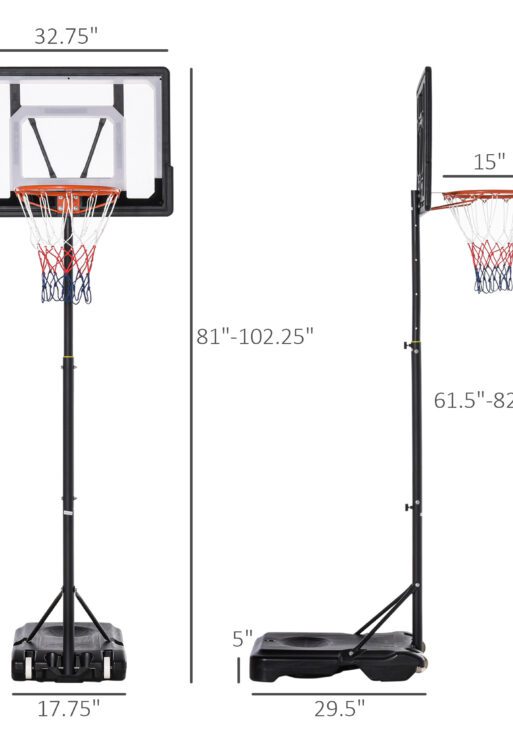 Portable Basketball Hoop System Stand with 33in Backboard, Height Adjustable 5FT-7FT Basketball Goal for Indoor Outdoor Use