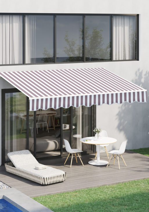 10' x 8' Retractable Awning, Patio Awnings, Sunshade Shelter w/ Manual Crank Handle, UV & Water-Resistant Fabric and Aluminum Frame for Deck, Balcony, Yard, Coffee Stripes