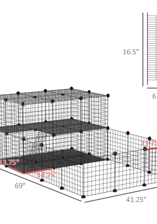 Pet Playpen with Door, Metal Mesh Cage with Mallet, Black