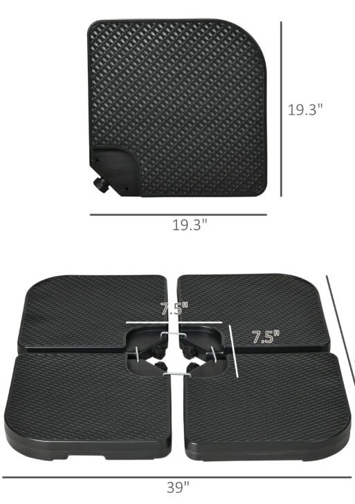 4PCs 175lb Cantilever Patio Umbrella Base Weights, HDPE Water and Sand Filled Umbrella Weights, Black
