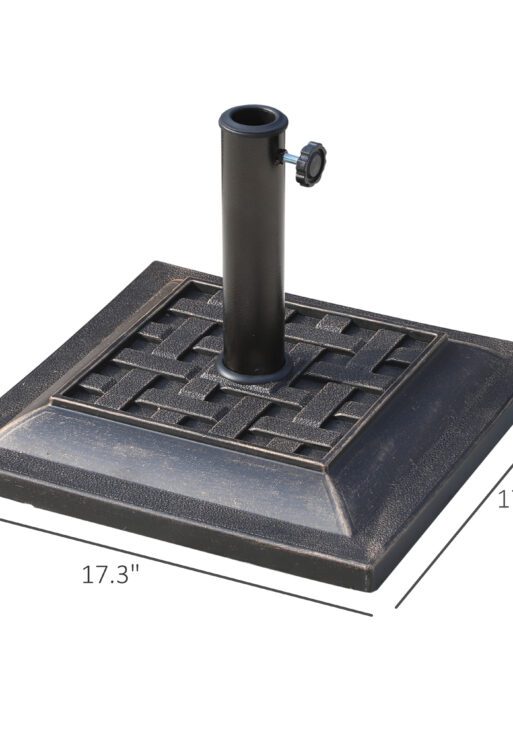 20 lbs Patio Market Umbrella Base Stand Resin Parasol Holder Square with Beautiful Decorative Pattern & Easy Setup, for Φ1.5", Φ1.89" Pole, for Beach, Lawn, Deck, Backyard, Garden, Bronze