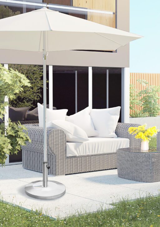 55lb Round Stainless Steel Outdoor Patio Umbrella Stand Base with Heavy Cement Bottom & Mirror Finish