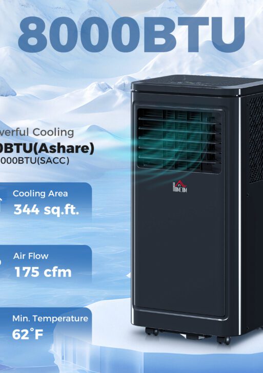 8,000 BTU Portable Air Conditioner Fan w/ Remote for Rooms Up to 344 Sq. Ft., Evaporative Cooler AC Unit Black