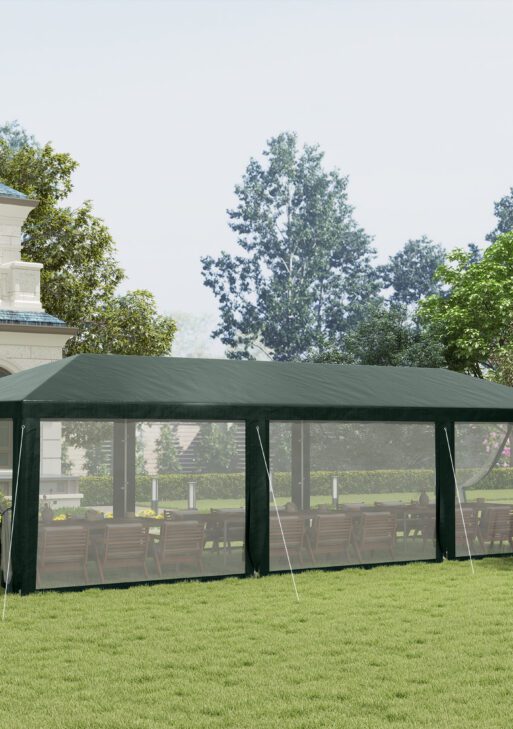 10' x 28' Party Tent, Outdoor Wedding Canopy & Gazebo with Removable Sidewalls, Shade Shelter for Events, BBQs, Green