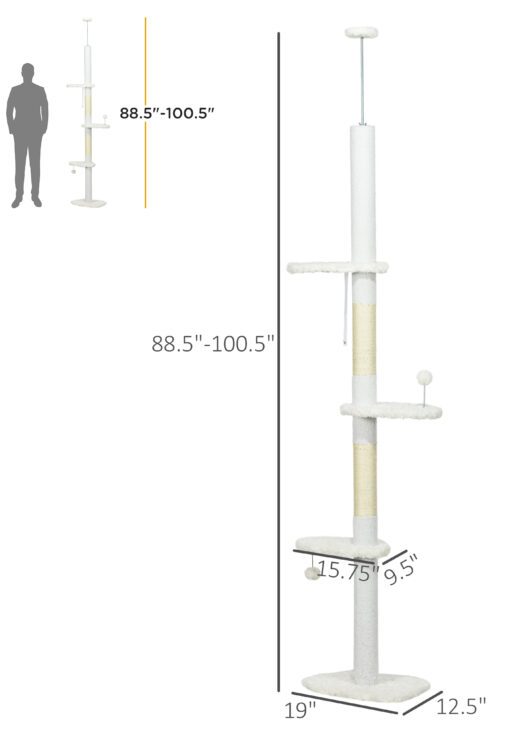 8.4' Floor to Ceiling Cat Tree, Adjustable Height, White