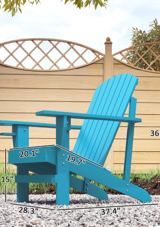 Oversized Adirondack Chair, Outdoor Fire Pit and Porch Seating, Classic Log Lounge w/ Built-in Cupholder, Sky Blue