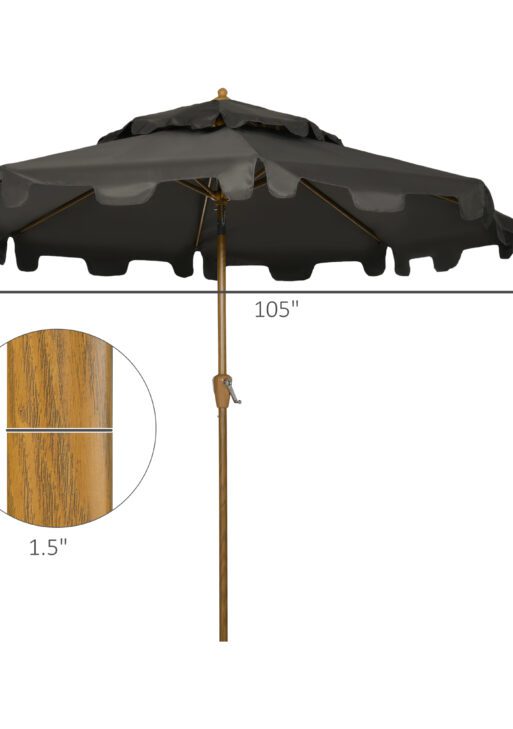 9' Patio Umbrella with Push Button Tilt and Crank, Double Top Ruffled Outdoor Market Table Umbrella with 8 Ribs, for Garden, Deck, Pool, Gray