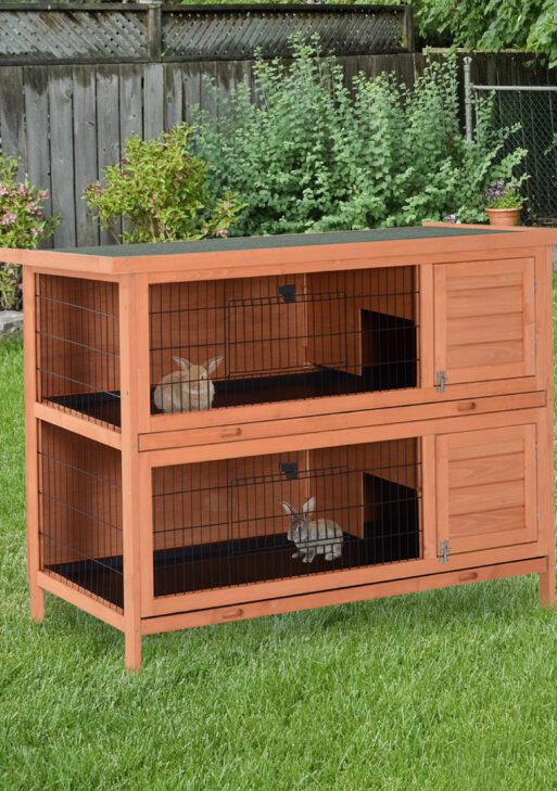 54" 2-Story Large Rabbit Hutch Bunny Cage Wooden Pet House Small Animal Habitat with Lockable Doors, No Leak Tray and waterproof Roof for Rabbits, Chickens, Ducks, Outdoor/Indoor Natural