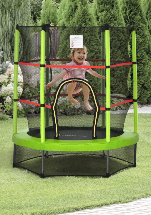 Φ5FT Kids Trampoline with Enclosure Net for Age 3 to 6 Years Green