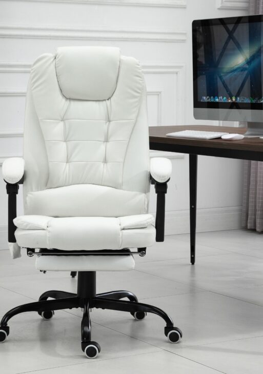 7-Point Vibrating Massage Office Chair High Back Executive Recliner with Lumbar Support, Footrest, Reclining Back, Adjustable Height, White