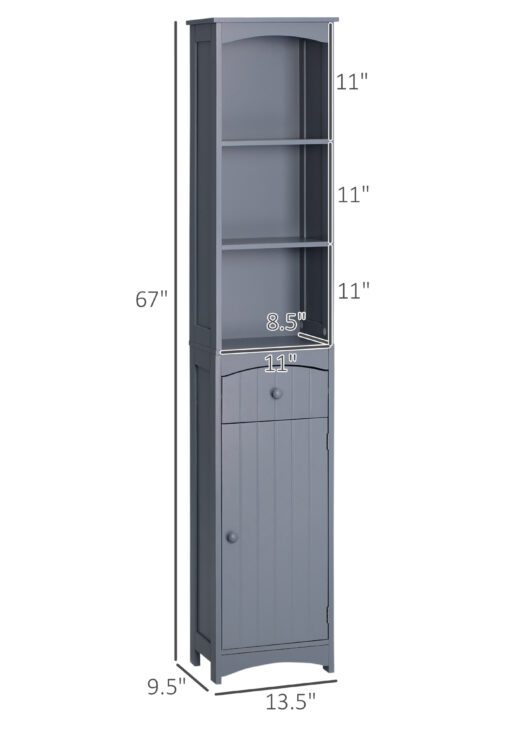 Bathroom Storage Cabinet, Free Standing Bathroom Storage Unit, Tall Linen Tower with 3-Tier Shelves and Drawer, Grey