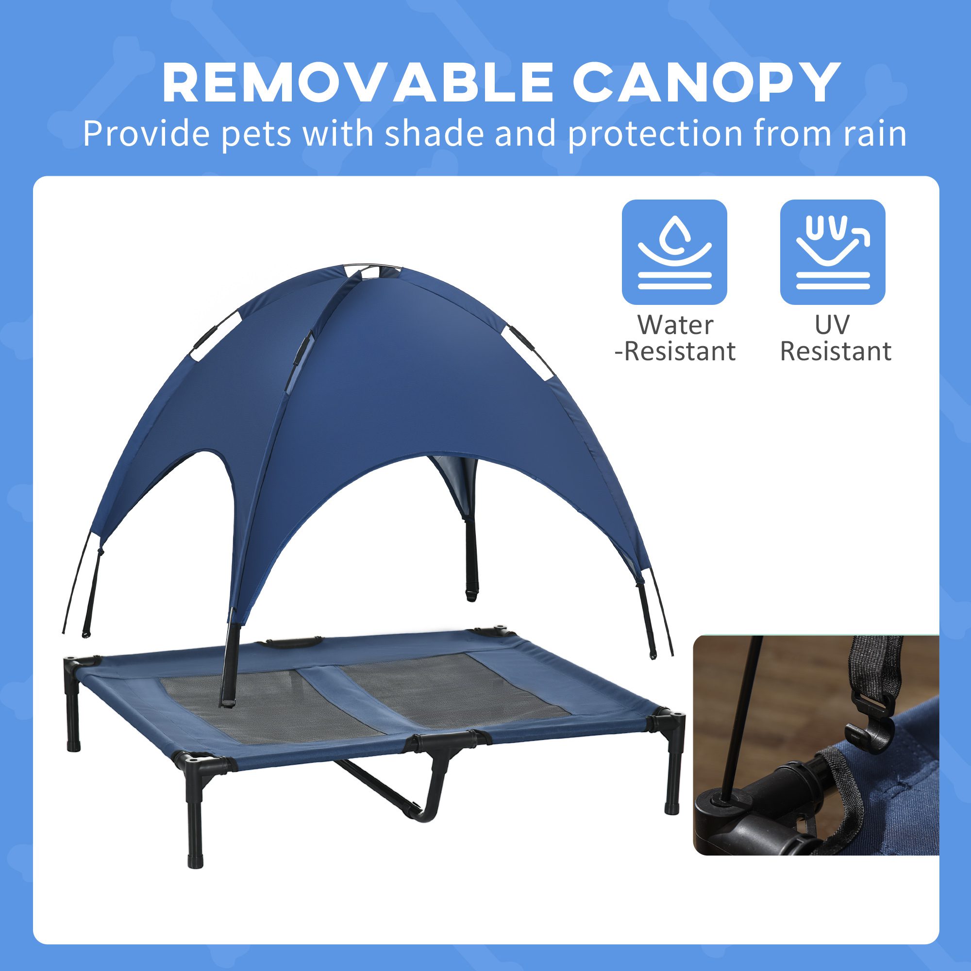 Elevated Portable Dog Cot Pet Bed with UV Protection Canopy Shade, 36 inch, Dark Blue - Image 4