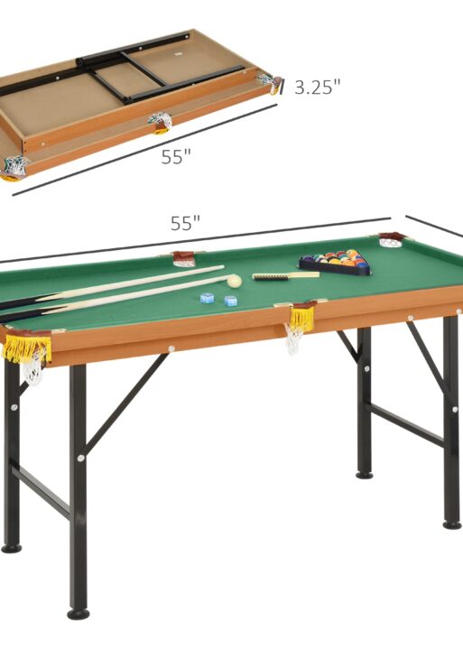 55" Portable Folding Billiards Table Game Pool Table for Whole Family Number Use With Cues, Ball, Rack, Chalk, Green