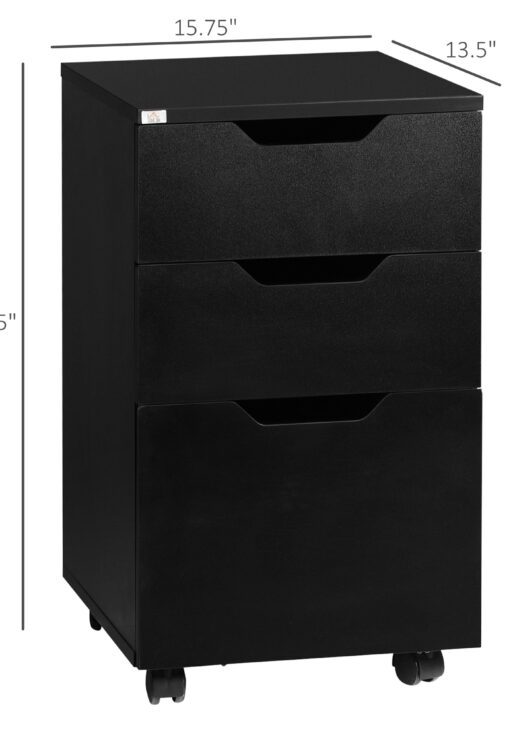 3 Drawer Mobile File Cabinet, Rolling Printer Stand, Vertical Filing Cabinet, Black