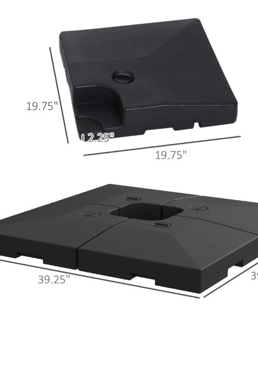 4 Pieces Cantilever Patio Umbrella Base, Outdoor Offset Umbrella Weights, 176 lbs Capacity Water or 264 lbs Capacity Sand Plates Set, Black