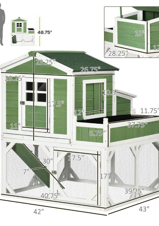 49" Small Chicken Coop Hen House with Garden Space, Chicken House Outdoor Run Cage with Weather Protection, 2-4 Birds, Green