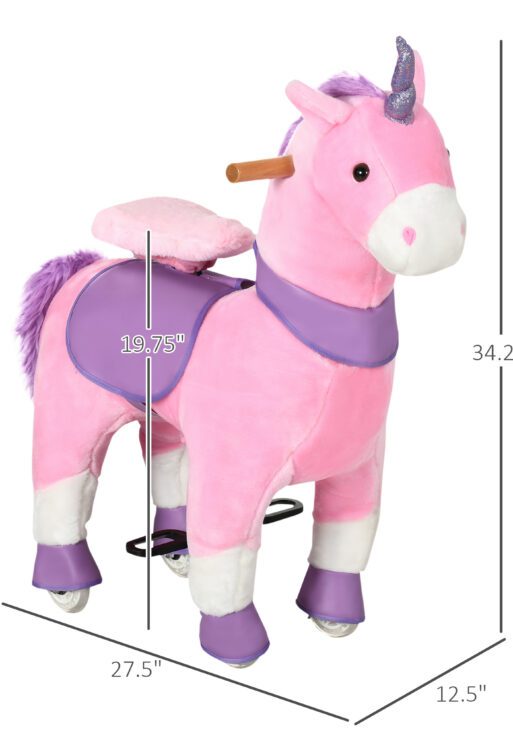 Ride On Real Walking Unicorn with Sparkly Horn, Soft Plush Ride On Rocking Horse Bearing 176lbs, Imaginative Interactive Toy for Kids, Unicorn Gifts