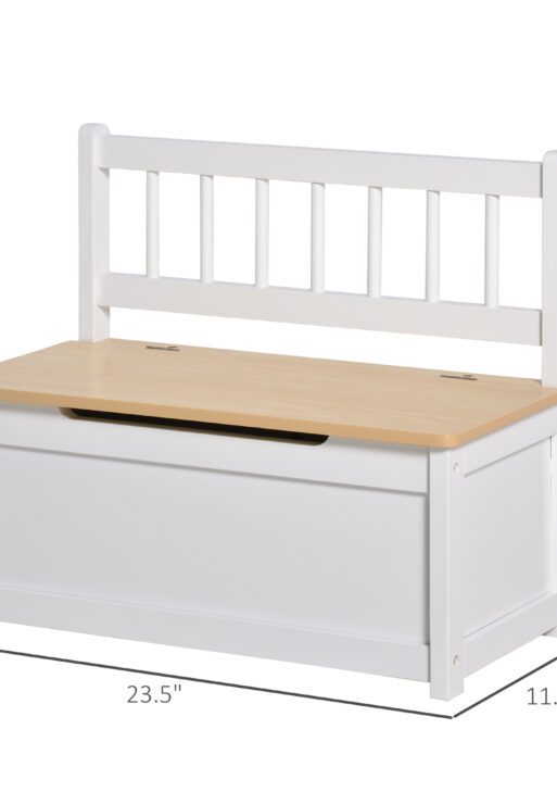 2-in-1 Kids Wooden Toy Organizer Chest Storage Box with Seat Bench Cabinet Chunk Cube with Safety Pneumatic Rod White