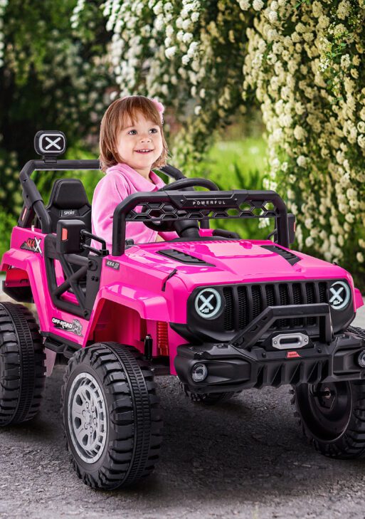 12V Kids Ride on Car with Remote Control, Battery-Operated Ride on Toy with Spring Suspension, Led Lights, Music, Horn, 3 Speeds, USB, MP3, Pink