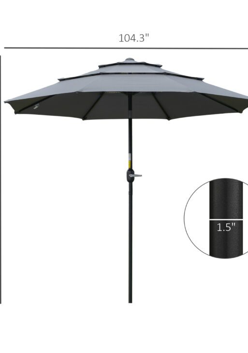 9FT 3 Tiers Patio Umbrella Outdoor Market Umbrella with Crank, Push Button Tilt for Deck, Backyard and Lawn, Dark Gray